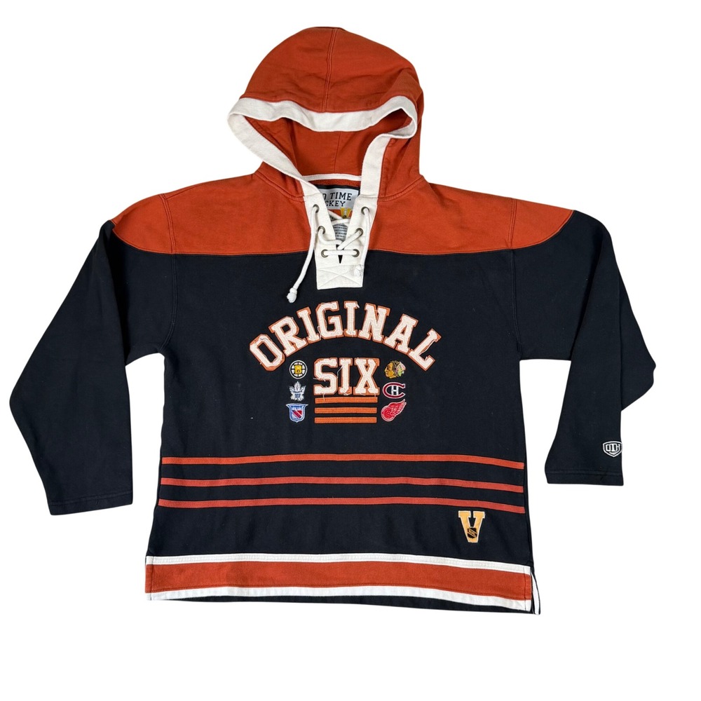 Old Time Hockey NHL Original Six Rafters Collection Lace Up Hoodie Large Black